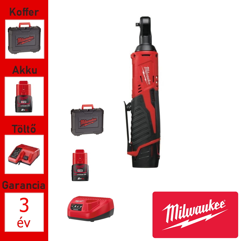 Milwaukee 12V racsnis csavarkulcs 1/4" + akku, töltő, táska